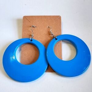 Vintage 80s Blue Circle Hoop Dangle Earrings
